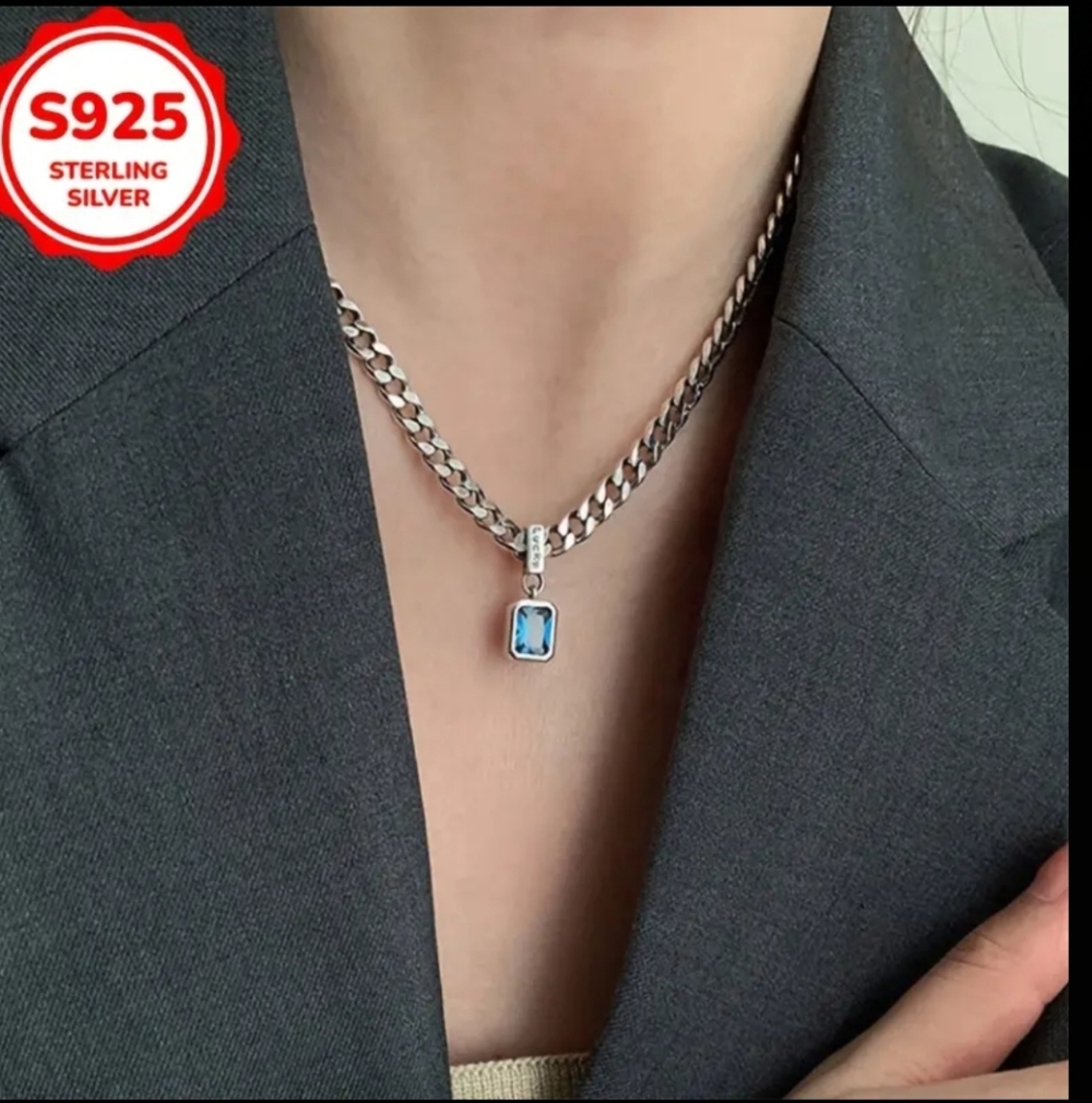 Hip Hop Chain Necklace with Blue Pendant